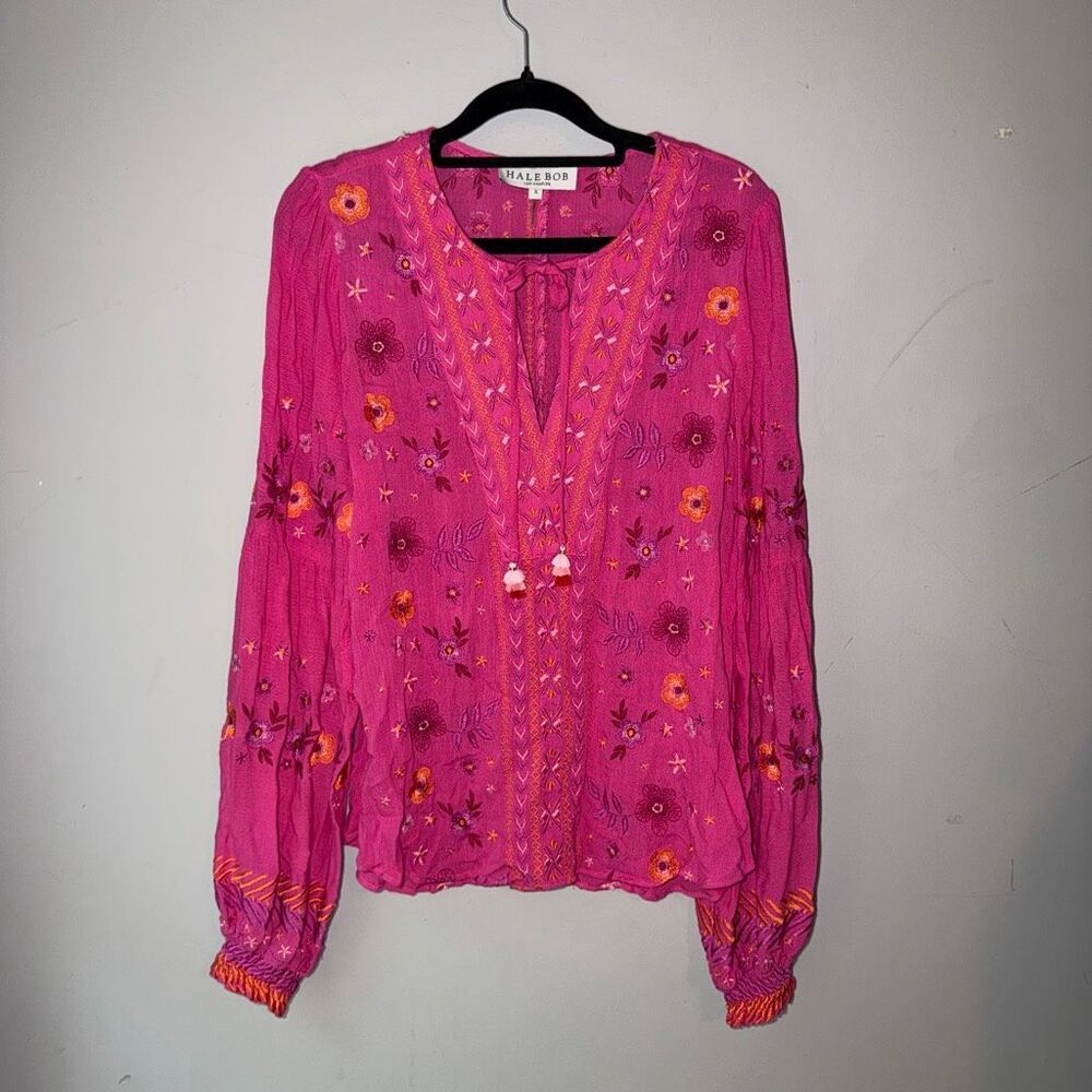 Hale Bob embroidered boho balloon sleeve tunic top - Picture 3 of 9